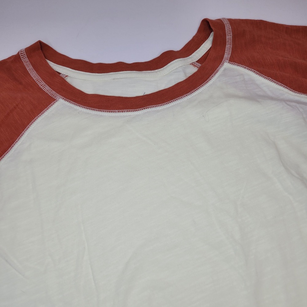 Maurices 24/7 Raglan T-Shirt Womens XL Cream Rust Orange Excellent Baseball Tee